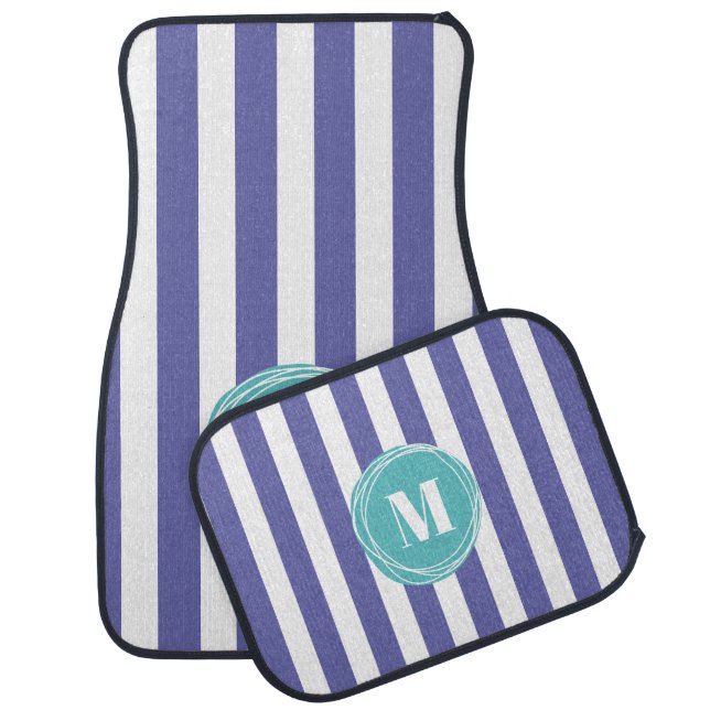 Girly Purple Stripes Monogram Car Floor Mat (Set)