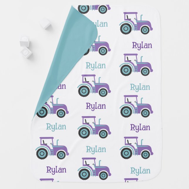 Girly Purple Tractor Typography Baby Blanket (In Situ)