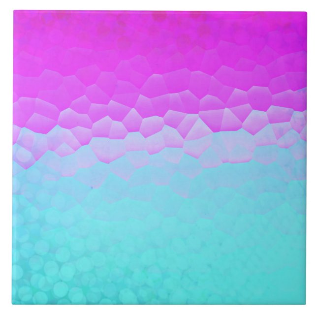 Girly Purple Turquoise Ombre Mosaic Bokeh Pattern Ceramic Tile (Front)