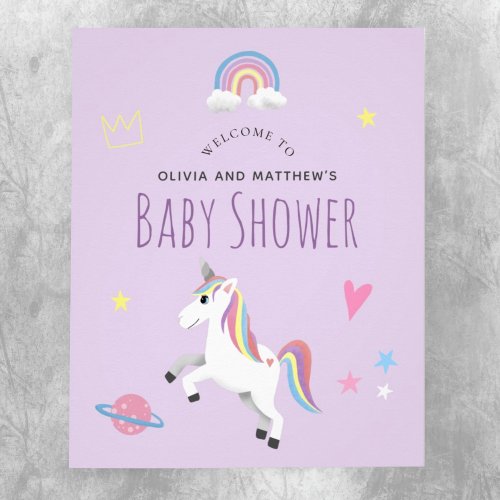 Girly Purple Unicorn Baby Shower Welcome Sign