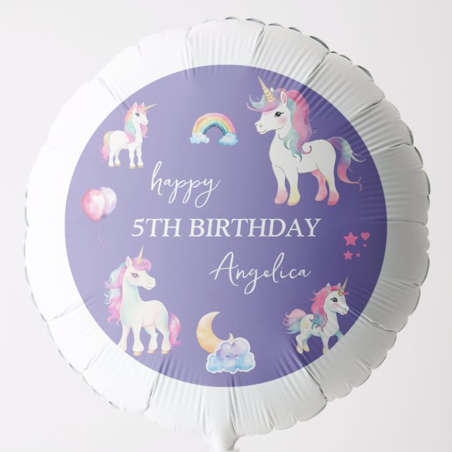Girly Purple Unicorn Birthday Balloon (Front)