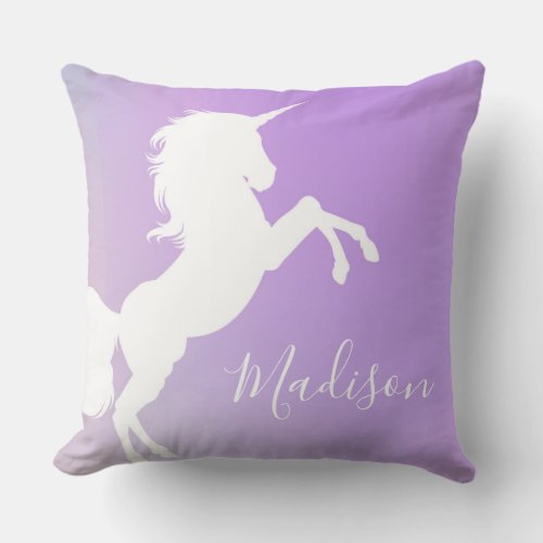 GIrly Purple Unicorn Name Monogram Throw Pillow