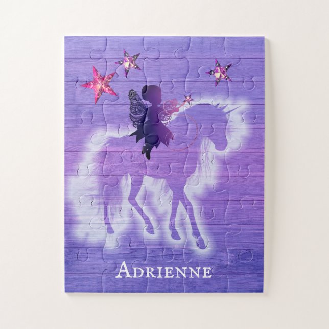 Girly Purple Unicorn Personalized Jigsaw Puzzle (Vertical)