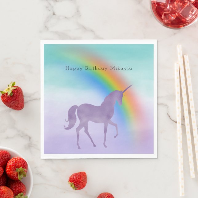 Girly Purple Unicorn Rainbow Personalized Napkins (Insitu)