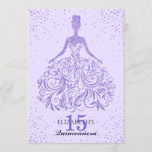 Girly Purple Violet Glitter Dress Quinceañera Invitation