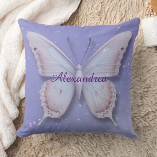 Girly Purple Watercolor Butterfly  Throw Pillow