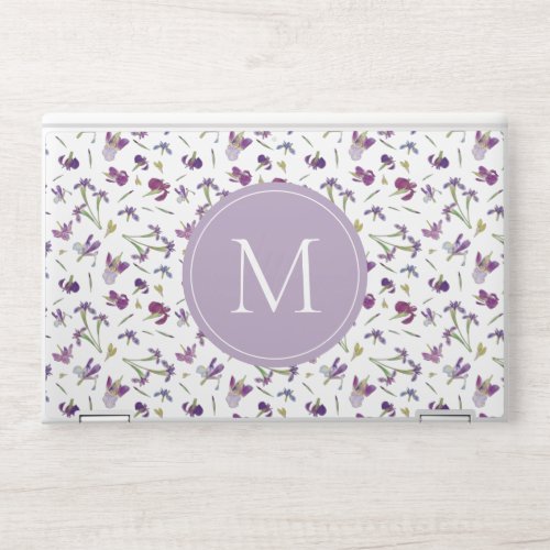 Girly Purple Watercolor Floral Pattern Monogram HP Laptop Skin