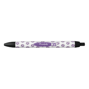 girly purple white custom name volleyballs pattern black ink pen