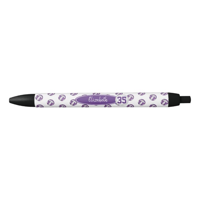 girly purple white custom name volleyballs pattern pen (Front)