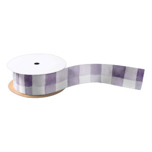 Girly Purple White Plaid Stripes Birthday Satin Ribbon