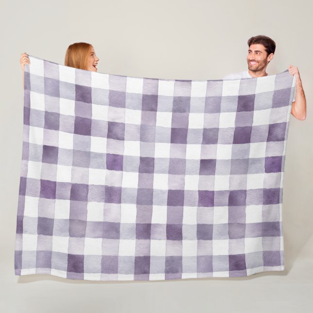 Girly Purple White Plaid Stripes Fleece Blanket (In Situ)