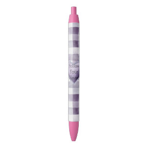 Girly Purple White Plaid Stripes Heart Birthday Pen