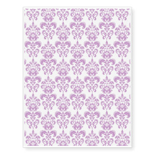 Girly Purple White Vintage Damask Pattern 2 Temporary Tattoos