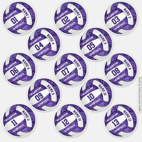 girly purple white volleyball players names custom sticker
