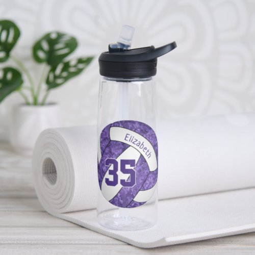 girly purple white volleyball team colors  water bottle