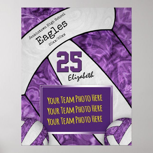 girly purple white volleyball team photo poster (Front)