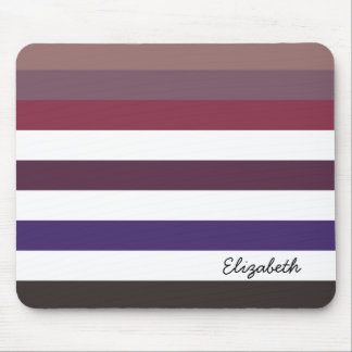 Girly Purple Wide Horizontal Stripes With Name Mouse Pad