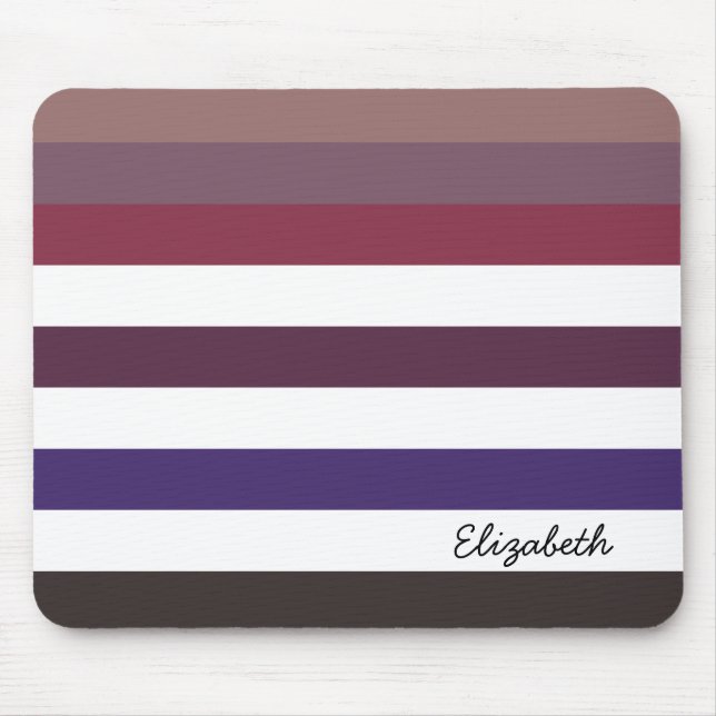 Girly Purple Wide Horizontal Stripes With Name Mouse Pad (Front)