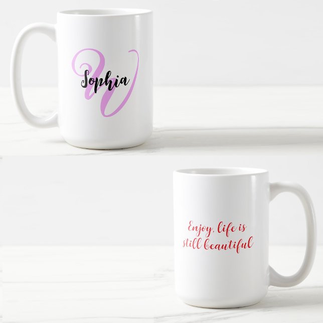 Girly Quote with Modern Monogram Initial & Name Coffee Mug (Girly coffee mug
)