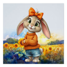 Girly rabbit sunflower field