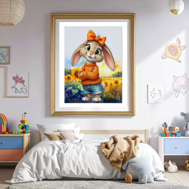 Girly rabbit sunflower field  poster (Creator Uploaded)