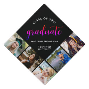  Girly Rainbow Calligraphy Graduate Custom Photo  Graduation Cap Topper