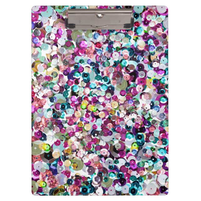 Girly Rainbow Faux Sequins Bling Clipboard (Front)