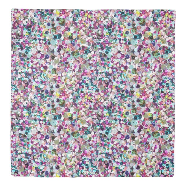 Girly Rainbow Faux Sequins Bling Duvet Cover (Front)