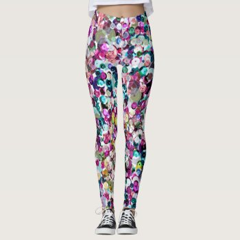 Girly Rainbow Faux Sequins Bling Leggings by its_sparkle_motion at Zazzle
