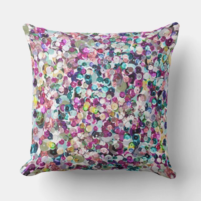 Girly Rainbow Faux Sequins Bling Outdoor Pillow (Front)