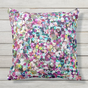 Girly Rainbow Faux Sequins Bling Outdoor Pillow