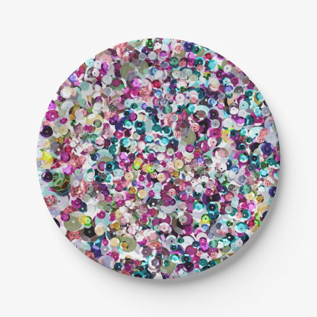 Girly Rainbow Faux Sequins Bling Paper Plates (Front)