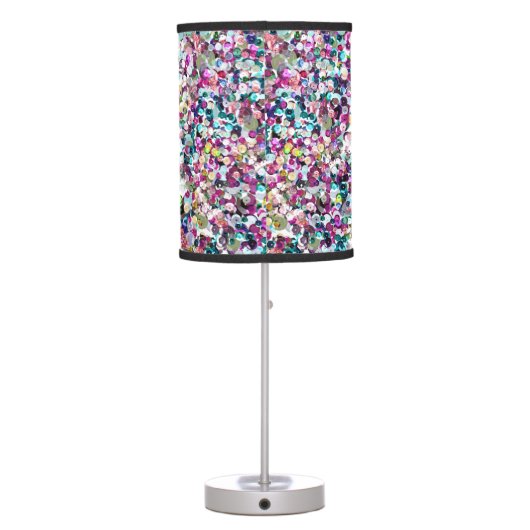 Girly Rainbow Faux Sequins Bling Table Lamp (Back)