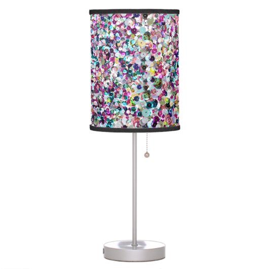 Girly Rainbow Faux Sequins Bling Table Lamp (Left)