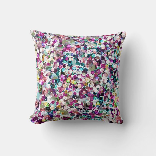 Girly Rainbow Faux Sequins Bling Throw Pillow (Front)