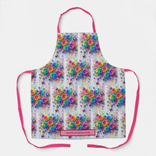 Girly Rainbow Flowers and Glitter Drips Apron