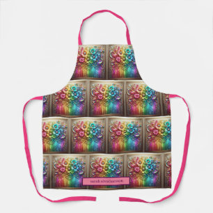 Girly Rainbow Flowers and Glitter Drips Apron