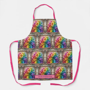 Girly Rainbow Flowers and Glitter Drips Apron