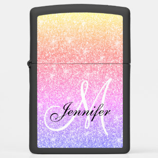 Girly Rainbow Glitter Elegant Monogram Name Zippo Lighter