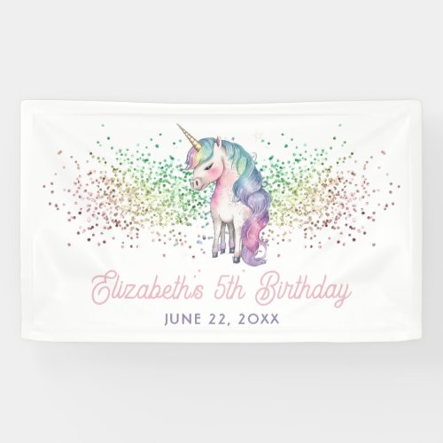 Girly Rainbow Glitter Magical Unicorn Birthday Banner