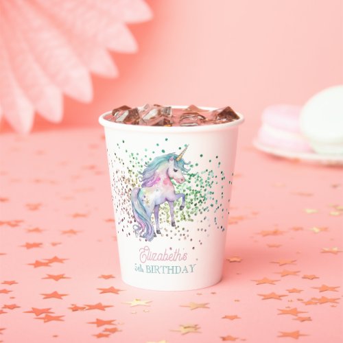 Girly Rainbow Glitter Magical Unicorn Birthday  Paper Cups