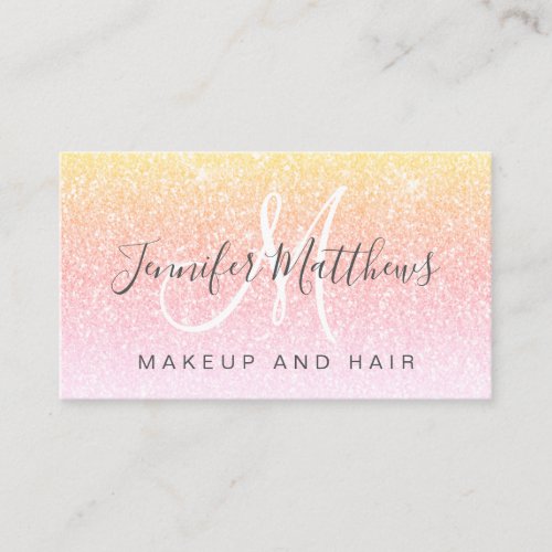 Girly Rainbow Glitter Makeup Artist Hair Salon Business Card