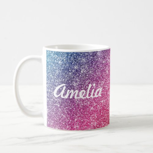 Girly Rainbow Glitter Monogram Name Coffee Mug