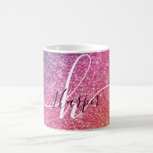 Girly Rainbow Glitter Monogram Name Coffee Mug