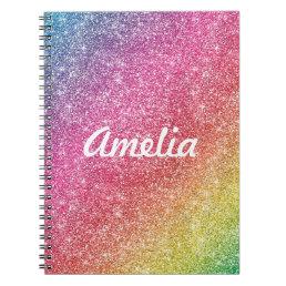Girly Rainbow Glitter Monogram Name Notebook