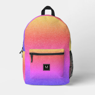 Girly Rainbow Glitter Monogram School Printed Backpack