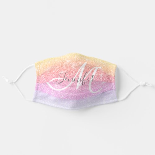 Girly Rainbow Glitter Sparkle Glam Monogram Name Adult Cloth Face Mask