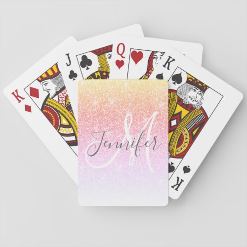 Girly Rainbow Glitter Sparkle Monogram Name Poker Cards