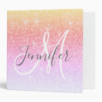 Girly Rainbow Glitter Sparkles Monogram Name 3 Ring Binder by epclarke at Zazzle