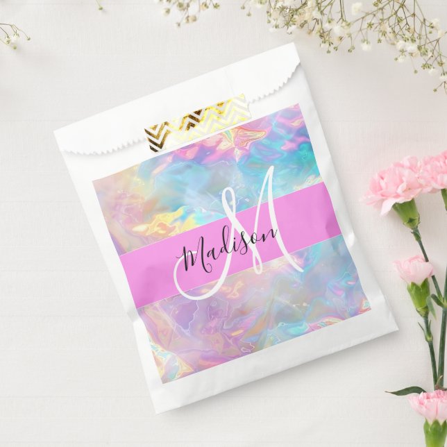 Girly Rainbow Holographic Iridescent Monogram Name Favor Bag (Sealed)